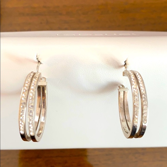 Jewelry - 💥Sterling silver stamped crystal hoop earrings